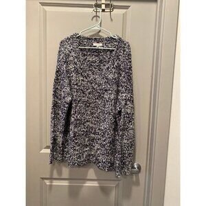Plus Size 1X Marled Sweater Black White V Neck Boutique Knit